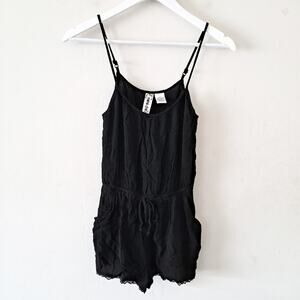 Mimi Chica Romper Black Rayon Adjustable Spaghetti Strap Lace Frills - Size XS